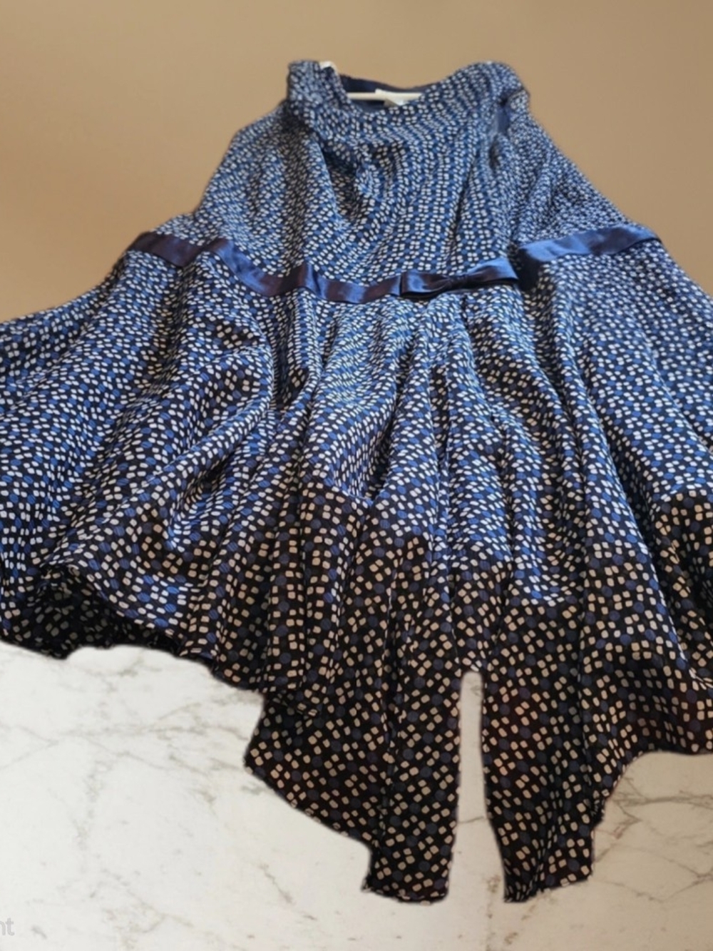 Sleeveless Navy Cowl-Neck Fit & Flare Dress with Satin Waist - Picture 2 of 5